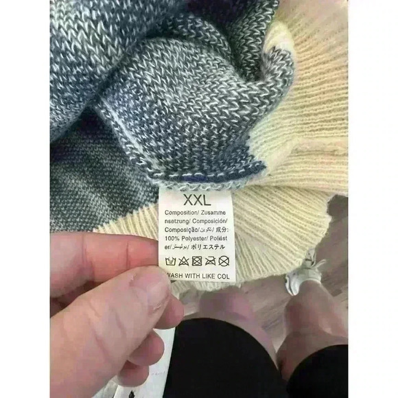 Women's Blue and White Modern Geometric XXL 2LX Sweater Long Sleeve Crew Neck - Picture 6 of 8